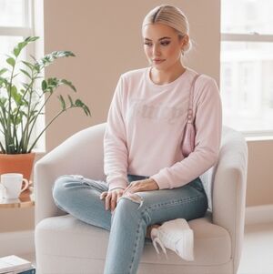 Juicy Couture Pink Velour Rhinestone Logo Pullover Sweatshirt Size S